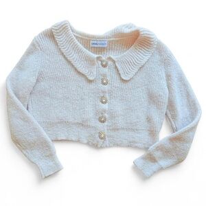 Local Mansion Cropped Knitted Cardigan with Jewelled Rhinestone Buttons